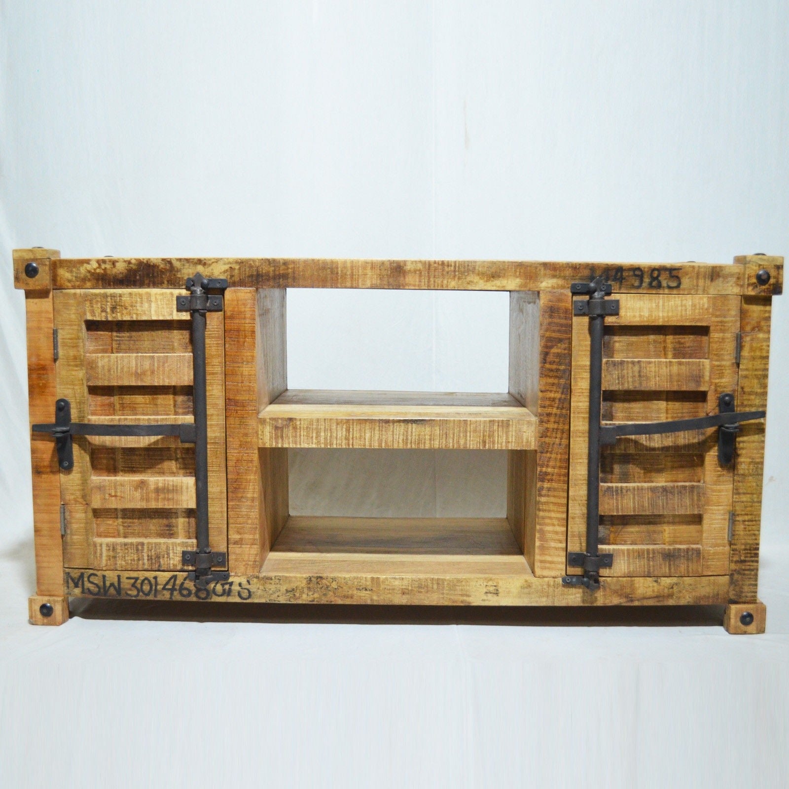 Solid Wood Industrial TV Stand with Plasma Stand - 150x40x50cm Rustic Entertainment Center for Living Room & Home Theater