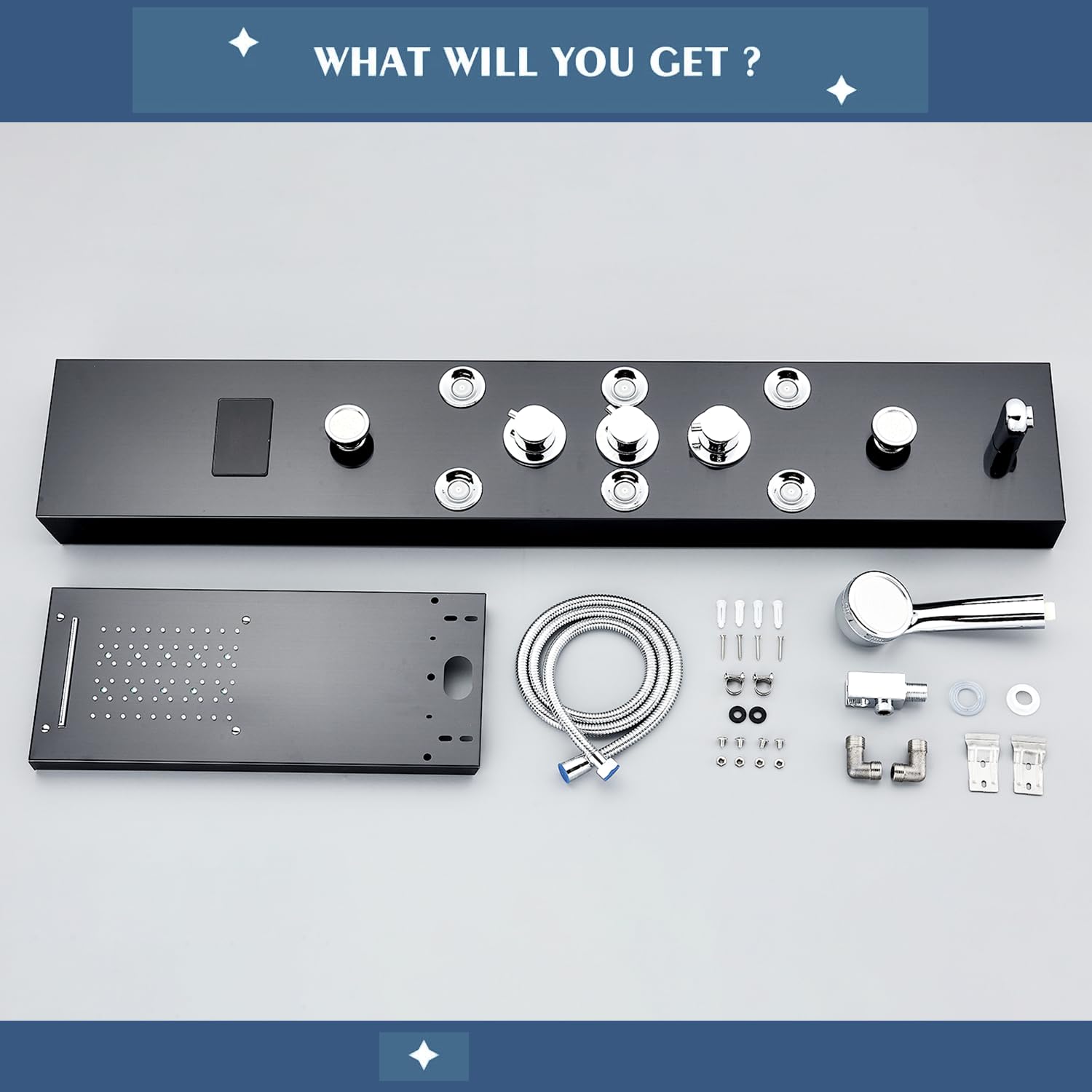 NeierThodore 304 Stainless Steel LED Shower Panel Tower System - Rainfall & Waterfall Shower with 6 Brass Body Massage Jets, Handheld Shower & Bathtub Spout (Black) - Perfect for Modern Bathroom Renovation & Spa-Like Shower Experience