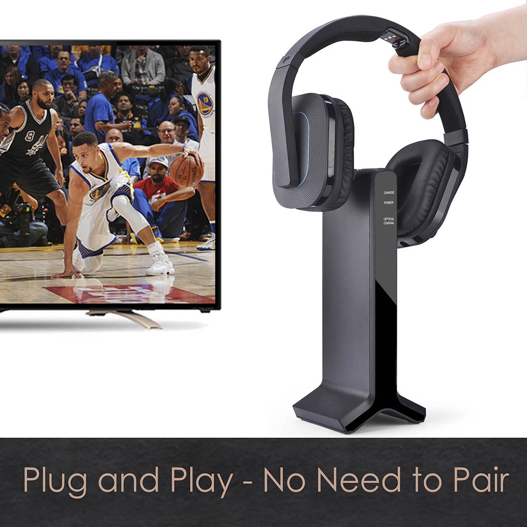 Avantree HT280 Wireless Headphones for TV - 2.4G RF Transmitter with Charging Dock, Digital Optical Audio, High Volume for Seniors, 100ft Range, No Delay, Plug & Play - Perfect for Home Theater, Late Night Viewing, and Hearing Assistance