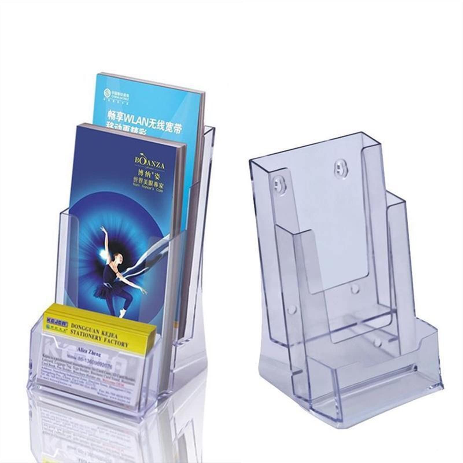 3 Grid Clear Acrylic Business Card Holder - Transparent Credit Card & Brochure Display Stand for Office Desk, Bank, Business Meetings | Premium Card Organizer for Professionals