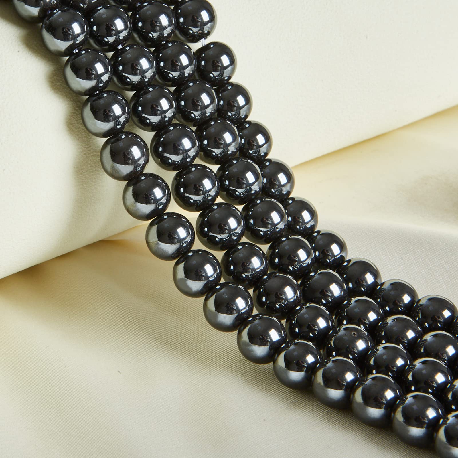 100pcs 8mm Black Hematite Beads - Natural Gemstone Round Loose Beads for DIY Jewelry Making, Bracelets, Necklaces & Craft Projects - Healing Stone Beads for Stress Relief & Energy Balancing