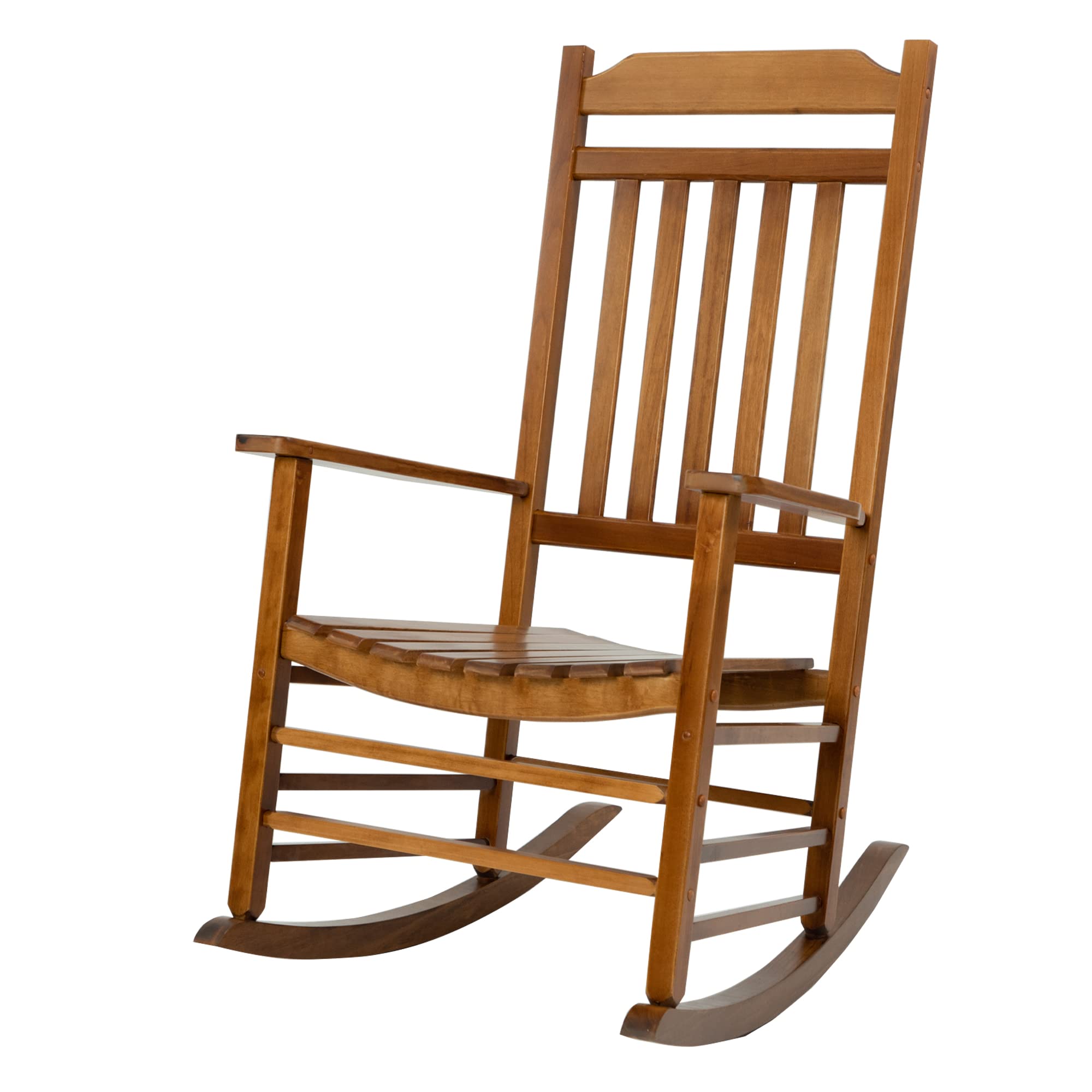 Kozyard Solid Wood High Back Slat Rocking Chair - Outdoor & Indoor Porch Furniture - Comfortable Front Porch Rocking Chair for Patio, Garden, or Living Room (Natural Finish)