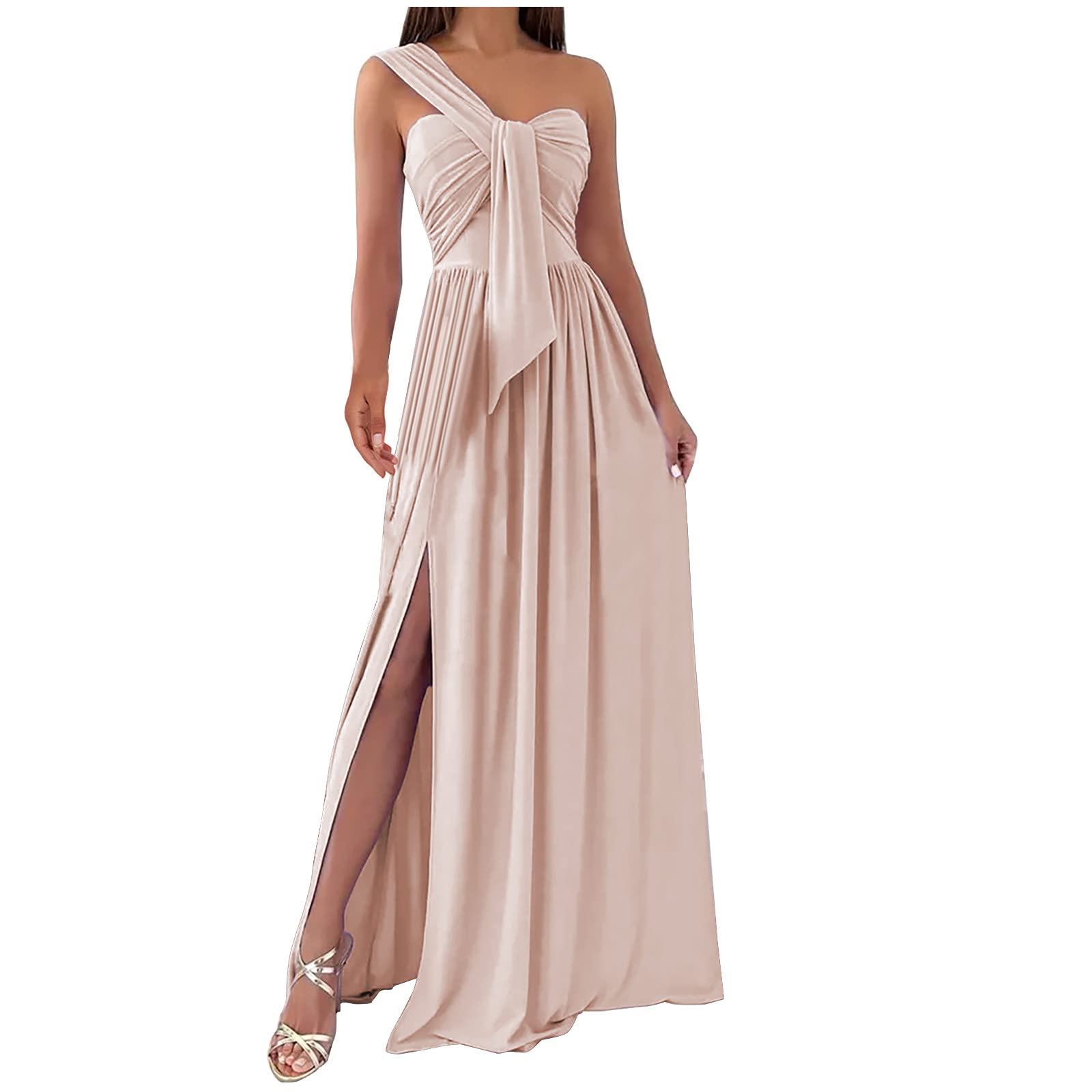 Elegant Women's One Shoulder Long Dress - Hollow Out Sleeveless High Waist Split Formal Party Cocktail Maxi Dress for Evening Gala, Wedding Guest & Special Occasions