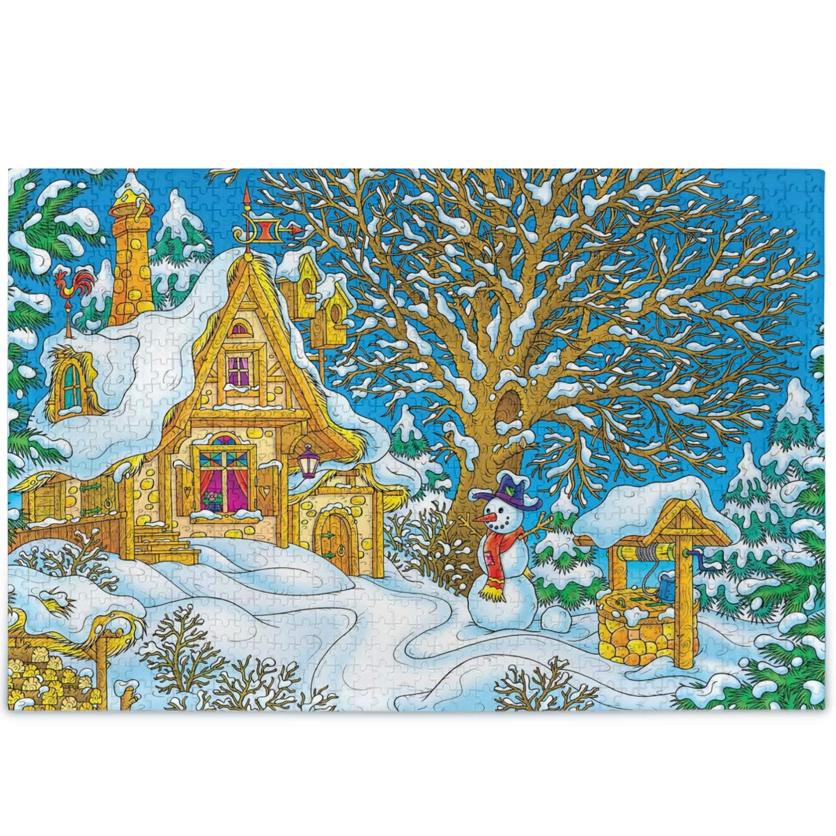 500-Piece Christmas Village Snowman Jigsaw Puzzle with Santa House & Tree - Holiday Puzzle for Adults & Kids - Perfect for Family Game Nights & Christmas Decorations