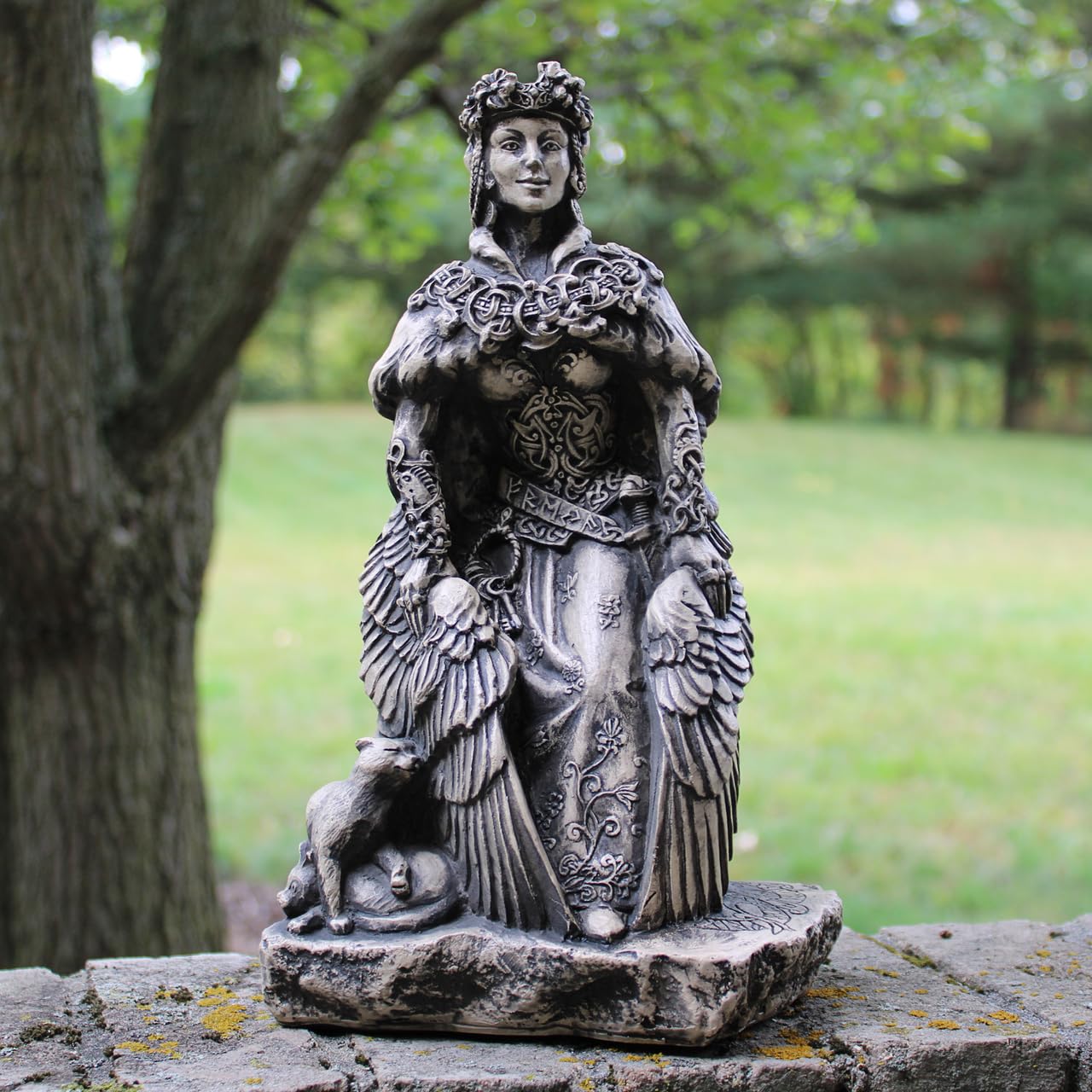 Freya Statue - Norse Goddess of Love, Beauty & War - 13 Inch Viking Figurine with Stone Finish - Perfect for Home Altar, Norse Decor & Viking Enthusiast Gifts