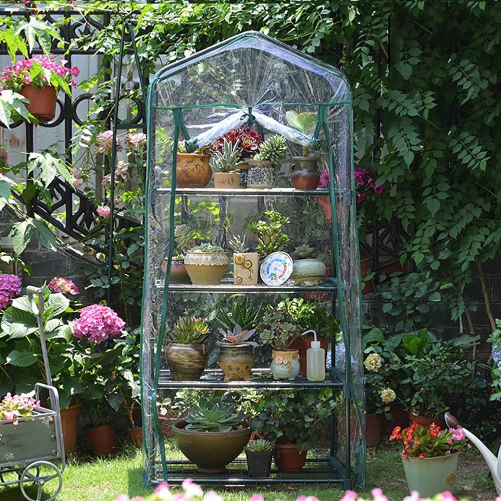 4-Tier Clear PVC Walk-in Greenhouse with Shelves - Waterproof Plant Grow House for Seeds, Succulents & Indoor Gardening (Size S) | Perfect for Backyards, Balconies & Small Spaces