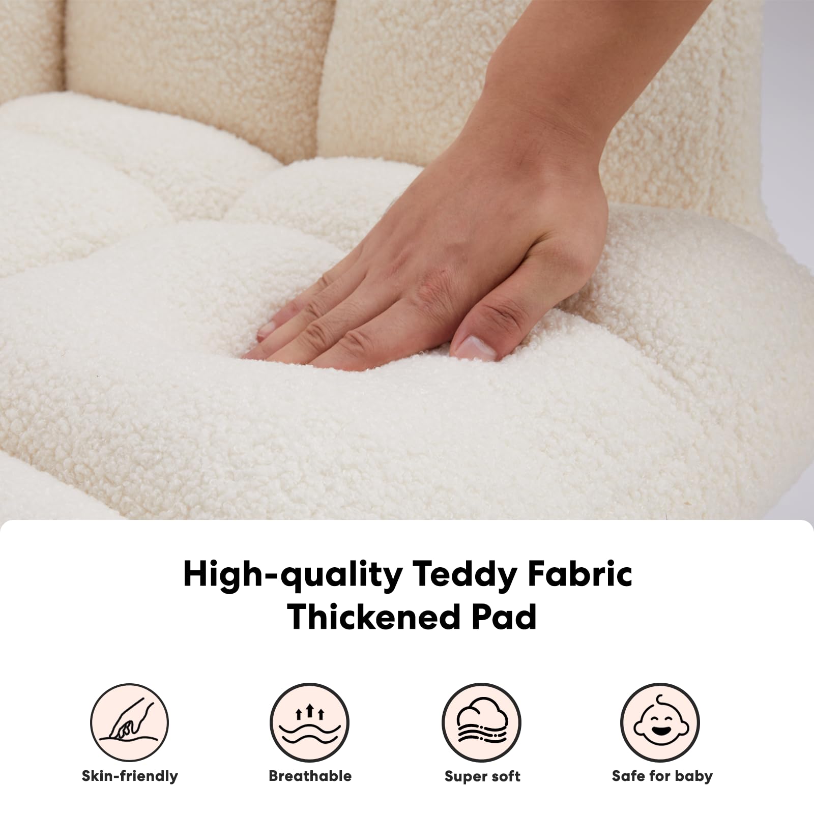 Simple Deluxe Nursery Rocking Chair - Teddy Upholstered Glider Recliner with High Backrest, Comfortable Armchair for Nursing, Reading & Relaxing - Perfect for Nursery, Living Room & Bedroom - White