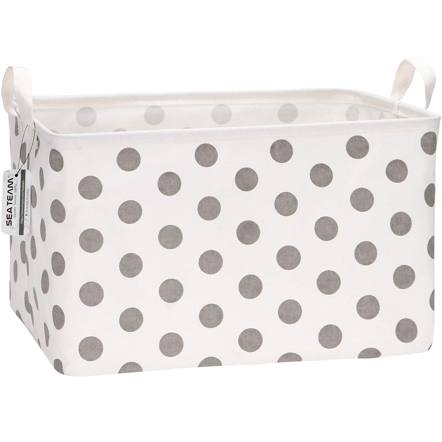 Collapsible Canvas Storage Basket with Handles - Foldable Waterproof Fabric Bin for Closet, Shelf, and Home Organization - 16.5 x 11.8 x 9.8 Inches Grey Dot Storage Box - Perfect for Toys, Laundry, and Bedroom Decor