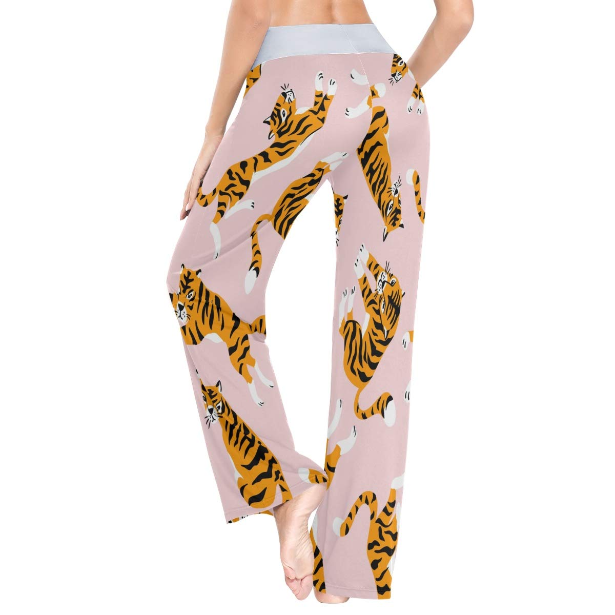 ALAZA Cute Tiger Print Pink Women's Pajama Lounge Pants - Soft Stretchy Wide Leg Sleepwear for Women - Perfect for Sleepovers, Relaxing at Home & Cozy Loungewear