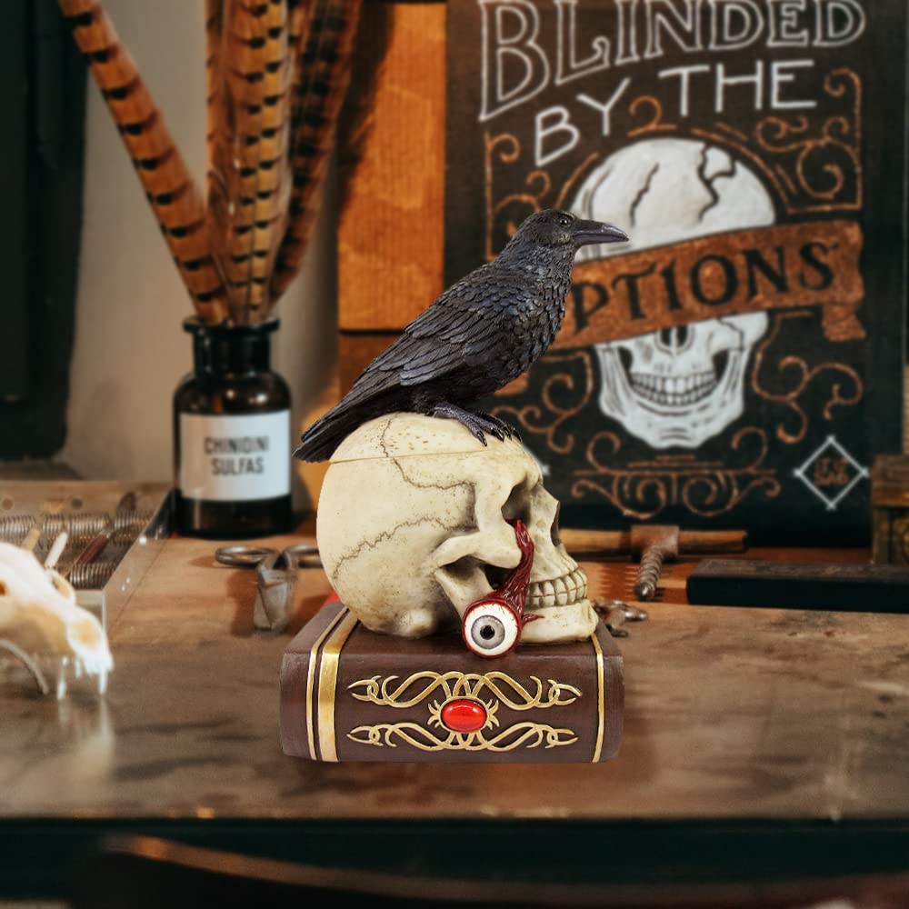Gothic Skull & Crow Decorative Trinket Box with Lid - Victorian Halloween Jewelry Organizer | 9