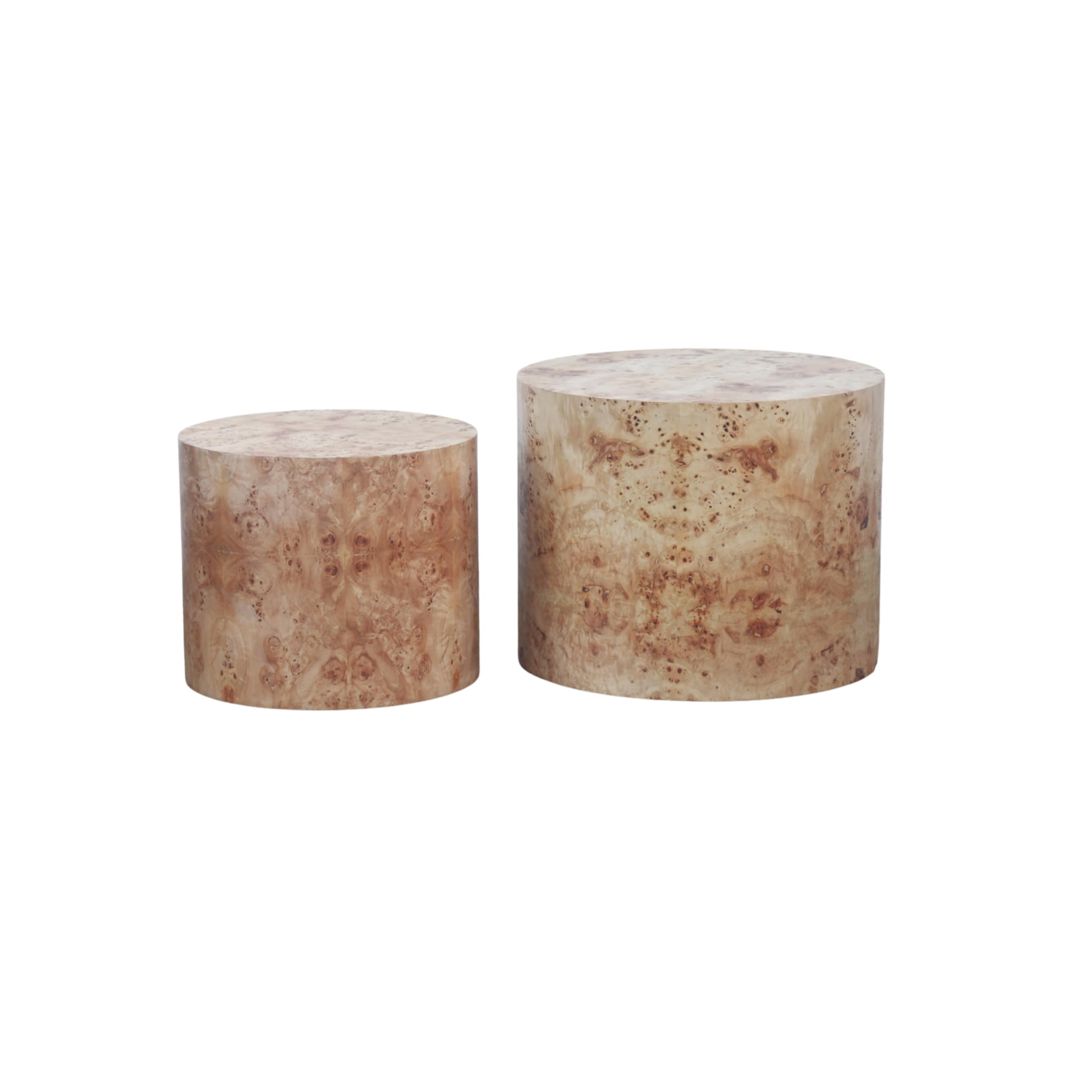 JUSTONE 2-Piece Nesting Coffee Table Set - Modern Round Wooden Side Tables for Living Room, Bedroom, Balcony, Lounge & Home Office - No Assembly Required - Natural Burl Finish - Perfect for Small Spaces & Stylish Home Decor