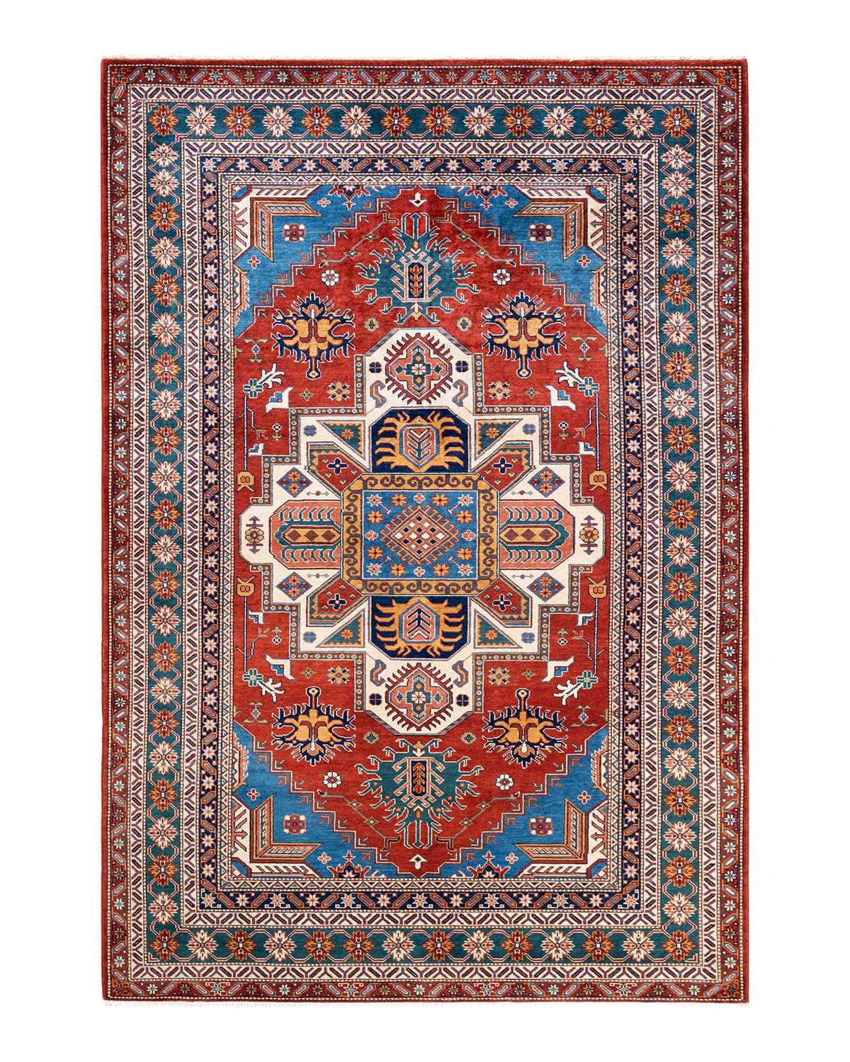 Handmade Bohemian Tribal Red Wool Area Rug 6x9 ft - Unique Hand-Knotted Solo Rugs for Living Room, Bedroom & Boho Home Decor