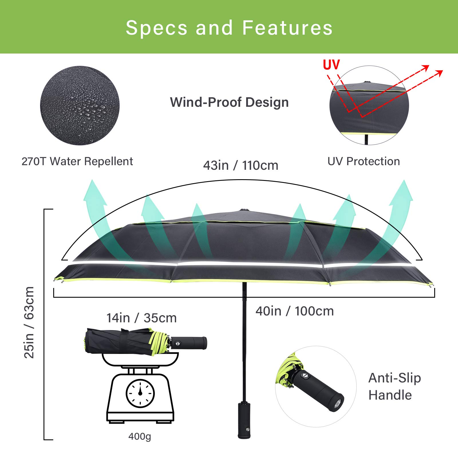 Windproof Travel Umbrella - Auto Open/Close Compact Umbrella with Strong Metal Frame, Waterproof & Durable for Rainy Days - Perfect for Commuting, Business Trips and Outdoor Adventures