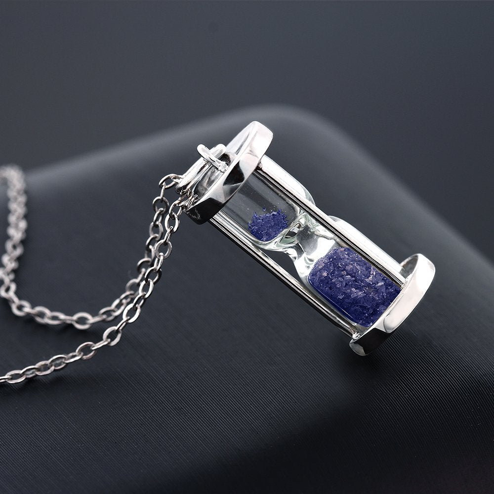Diamond & Blue Gemstone Birthstone Dust Hourglass Pendant Necklace with 18