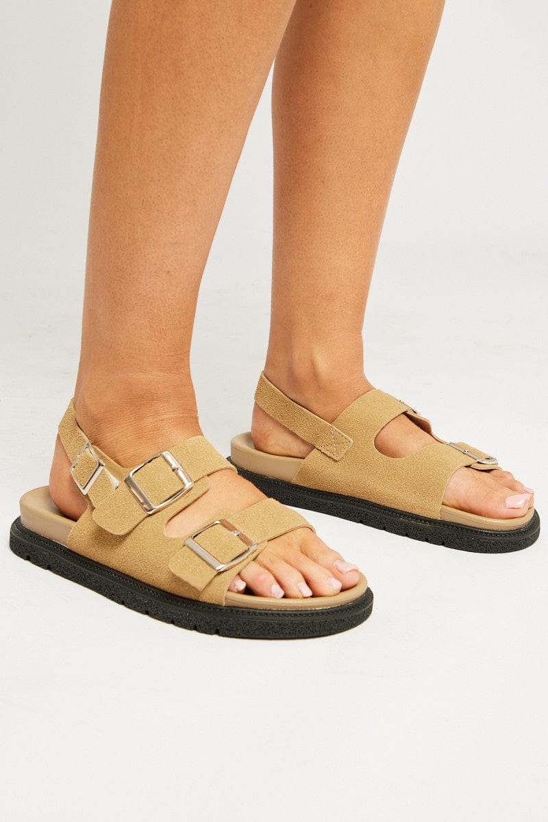Beige Double Buckle Suede Sandals for Women - Comfortable Summer Casual Shoes - Perfect for Beach, Vacation & Everyday Wear