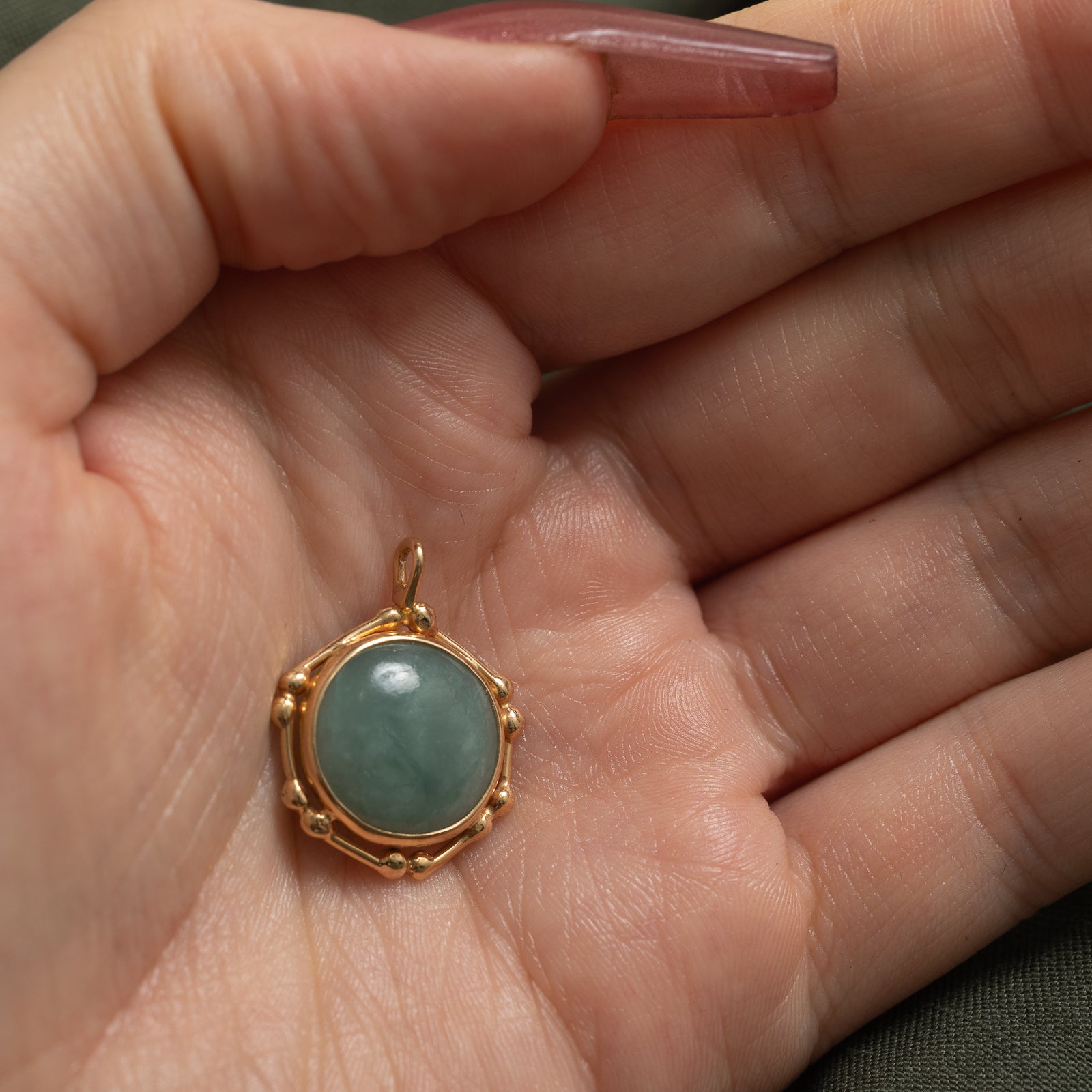 Natural Round Cabochon Nephrite Jade Pendant - 3.60ct Genuine Stone Jewelry for Women | Elegant Necklace Gift for Birthday, Anniversary & Special Occasions