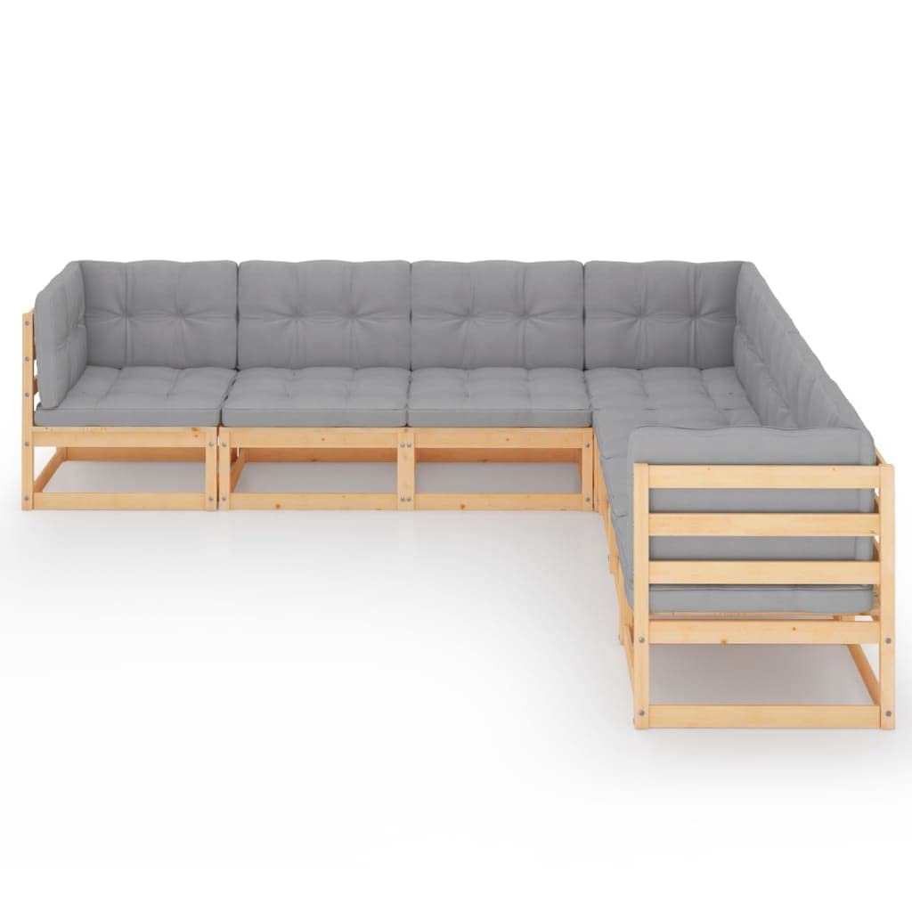 vidaXL 7-Piece Patio Lounge Set with Gray Cushions - Solid Pinewood Outdoor Furniture for Garden, Deck & Backyard - DIY Assembly - Perfect for Relaxing, Entertaining & Social Gatherings
