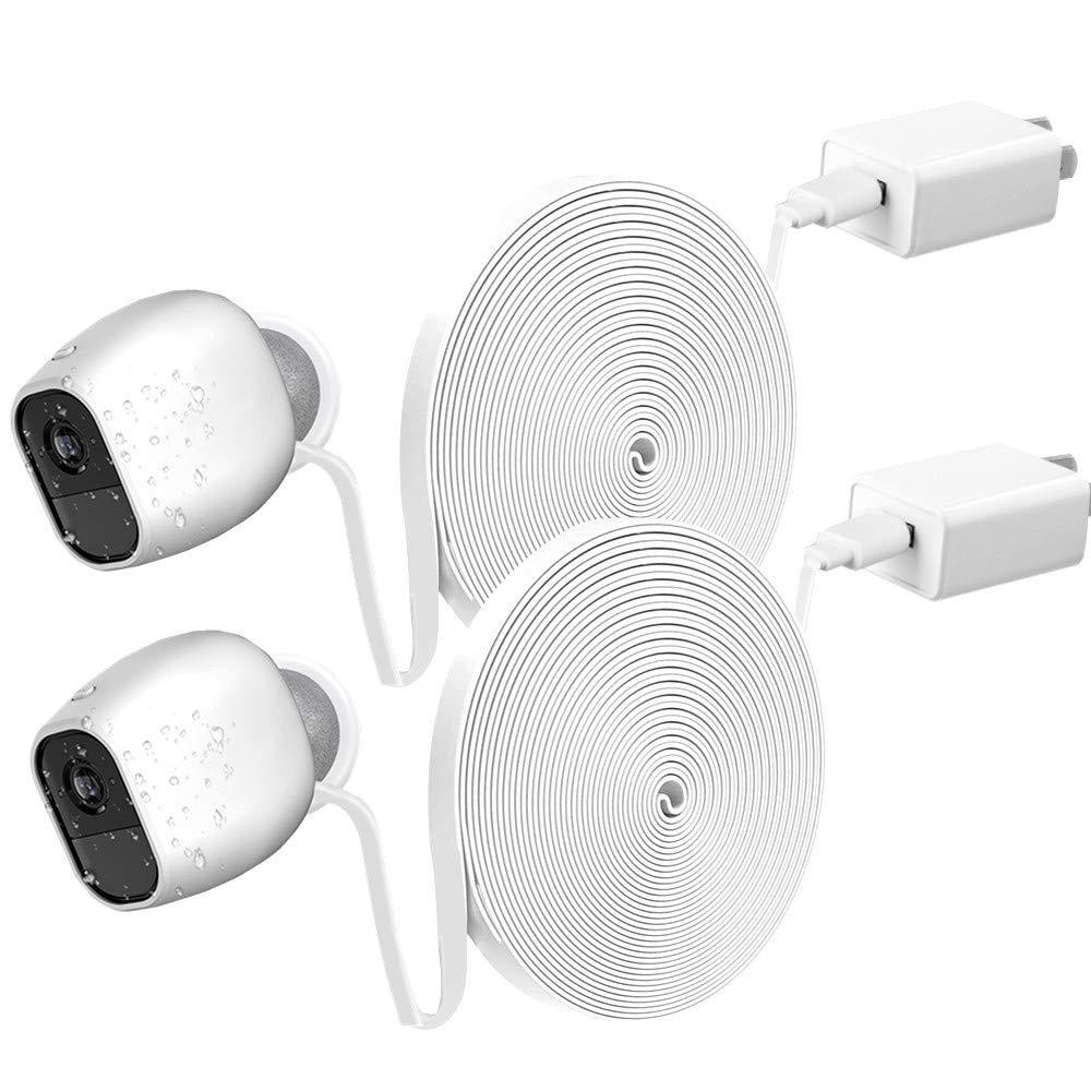 2-Pack 20ft Weatherproof Charging Cable & Power Adapter for Arlo Pro/Pro 2/Arlo Go Cameras - Indoor/Outdoor Use for Home Security, Baby Monitoring & Pet Surveillance - Never Worry About Low Battery Again