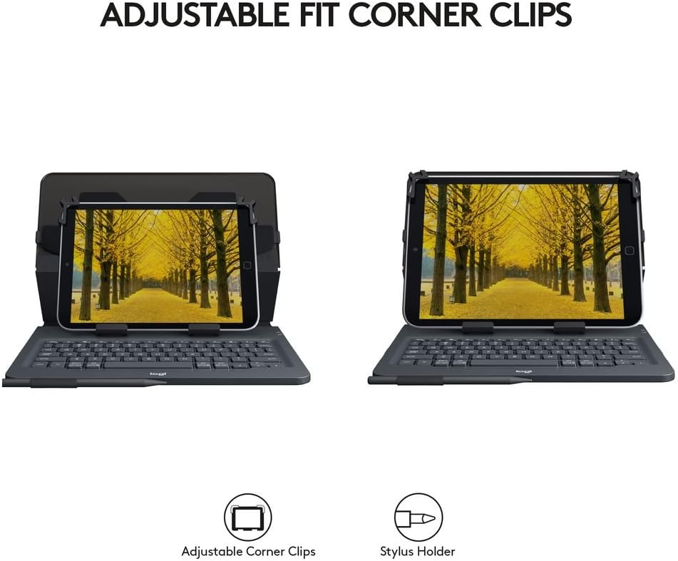 Logitech Universal Folio with Bluetooth 3.0 Keyboard - Compatible with Apple iPad, Android & Windows Tablets (9-10 inch) - Black | Open Box | Perfect for Work, Travel & Home Office Use