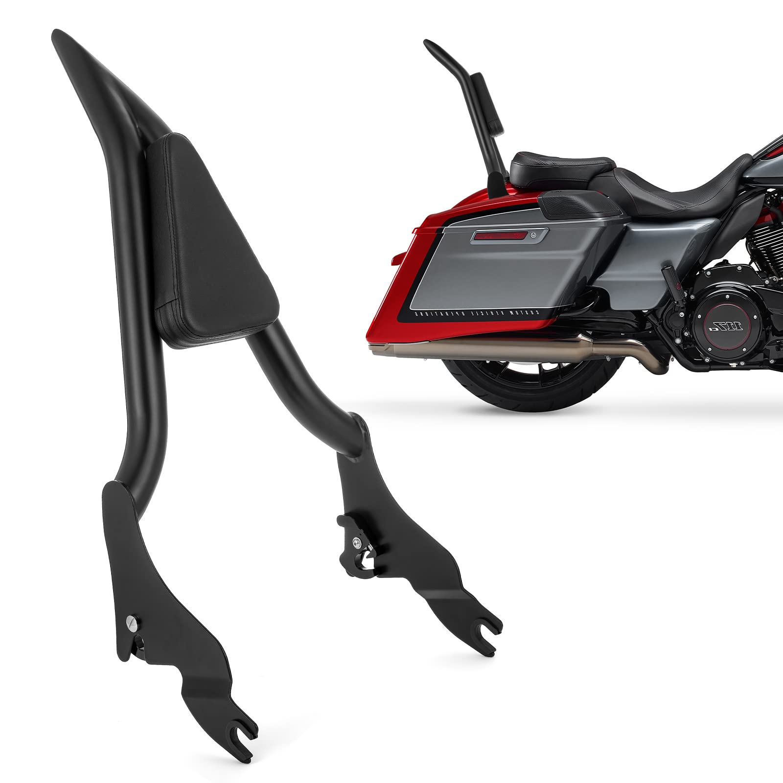 Premium One-Piece Passenger Backrest Sissy Bar with Comfort Cushion for Harley Touring Models - Road King, Street Glide, Electra Glide, CVO Road Glide FLHR FLHX FLHT FLTR (2009-2025) | Black | Enhanced Safety & Comfort for Long Rides