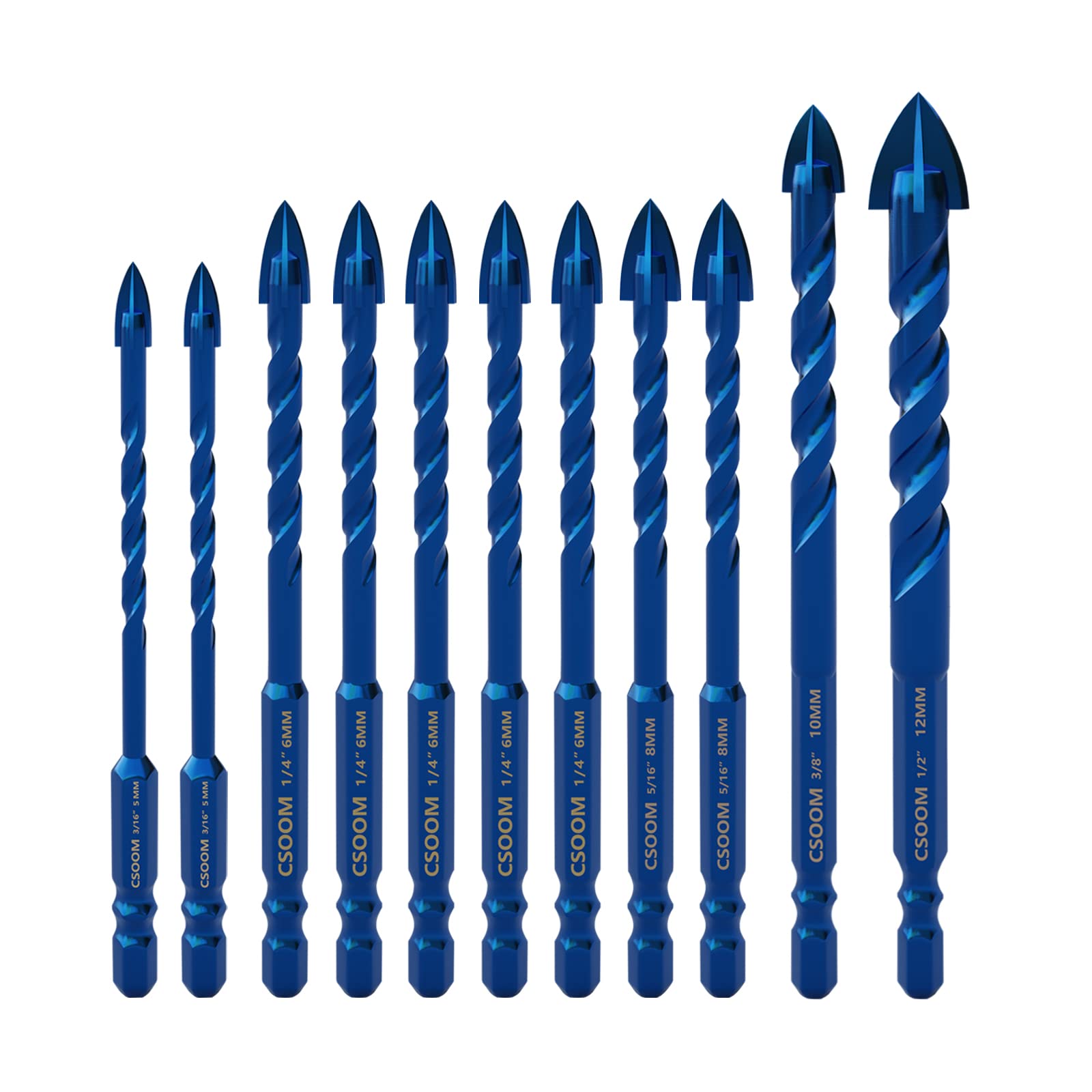 4-Piece Masonry Drill Bit Set with Industrial Strength Carbide Tips - for Tile, Cement, Brick, Glass & Wood Drilling - Perfect for Home Renovation, Construction & DIY Projects