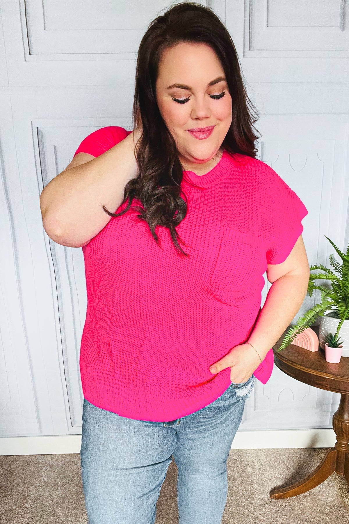 Best In Bold Hot Pink Dolman Ribbed Knit Sweater Top for Women - Cozy Casual Long Sleeve Pullover for Fall & Winter - Perfect for Office, Date Night and Weekend Outfits