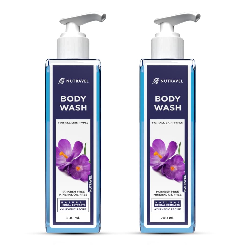 Nutravel Ayurvedic Herbal Body Wash - 200ml Natural Plant Extract Cleanser (Pack of 2) | Gentle Daily Shower Gel for Sensitive Skin & Aromatherapy Relaxation