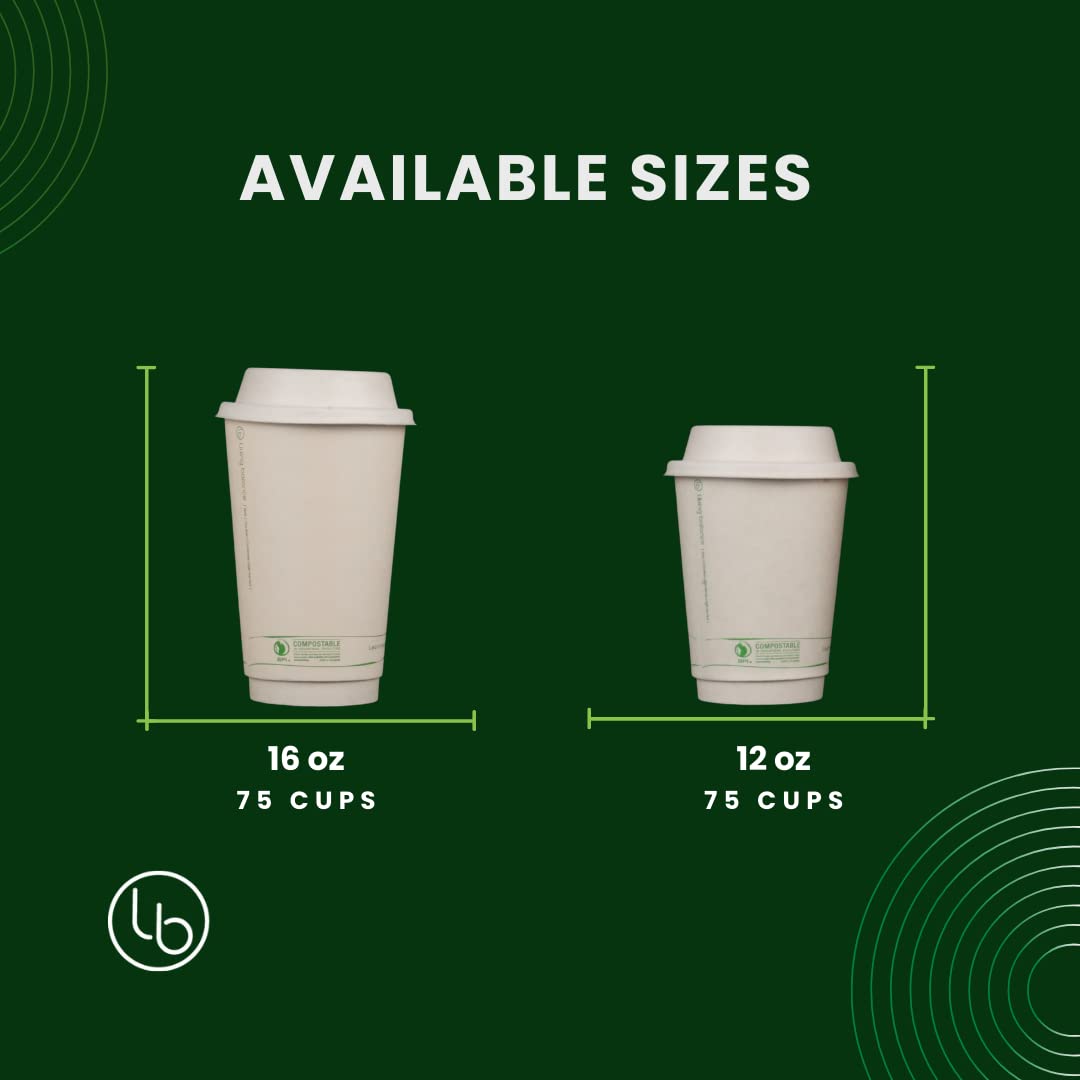 Certified Compostable 16oz Coffee Cups with Lids - 75 Pack | Eco-Friendly Bagasse Coffee Cups with Stirrers & Sleeves | Perfect for Coffee Shops, Offices & Sustainable Events