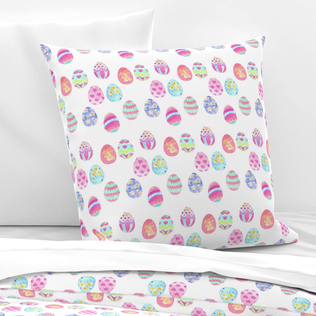 Custom Easter Eggs Holiday Spring Pastel Pink Watercolor Print Cotton Sateen Euro Sham Pillowcase | Festive Bedding Decor for Spring Celebrations & Home Styling