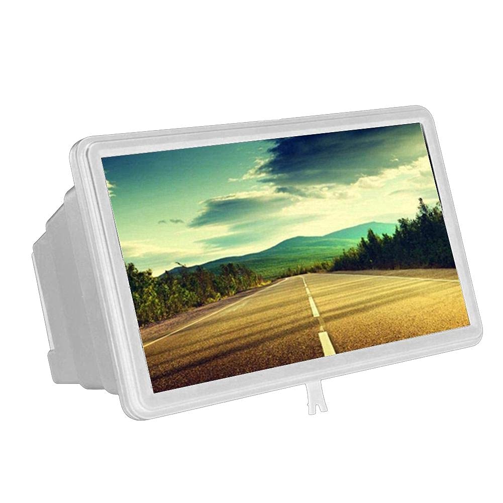 MKOJU 3D Phone Screen Magnifier - HD Mobile Projector Stand for iPhone & Android - Universal Smartphone Movie Video Amplifier (White) | Perfect for Bed Watching & Desktop Entertainment