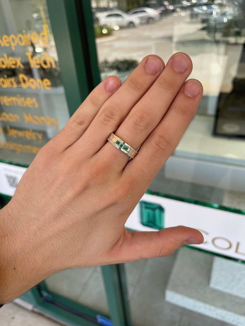 0.60tcw Princess Cut Three Stone Bezel Set Sterling Silver Mens Wedding Band Ring - Handcrafted for Men, Perfect for Engagement, Anniversary & Special Occasions
