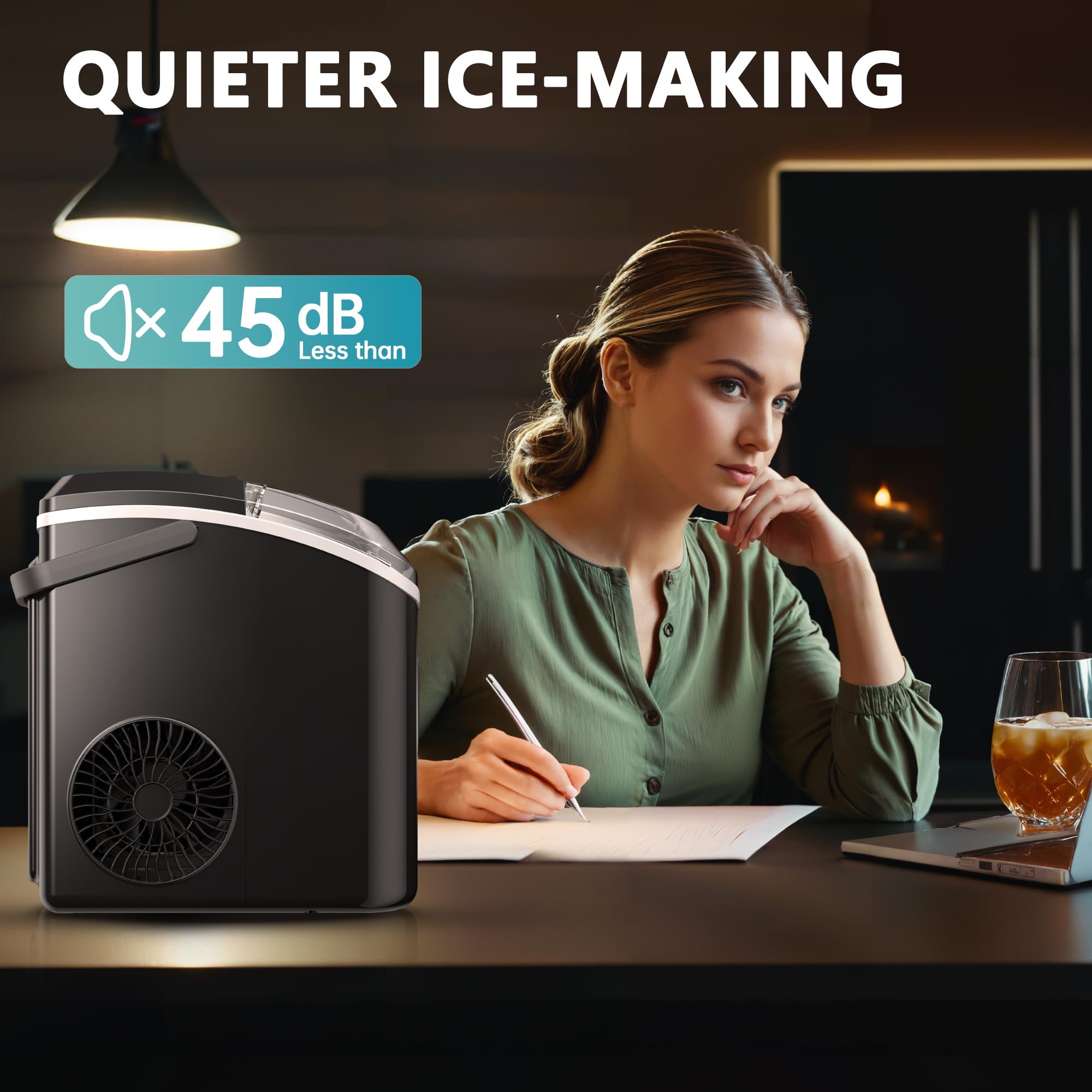 EUHOMY Portable Countertop Nugget Ice Maker - 34lbs/Day, Ready in 6 Minutes, Auto-Cleaning with Removable Top Cover - Includes Ice Basket & Scoop - Perfect for Home, Office, RV, Camping & Parties (Black)