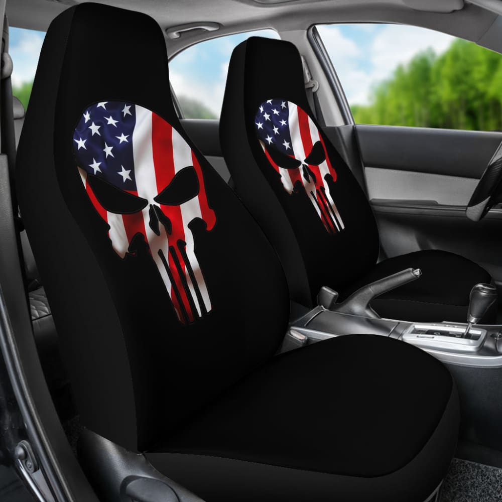 Punisher Skull American Flag Car Seat Covers - Patriotic Vehicle Accessories for Trucks, SUVs & Cars - Durable Custom Fit Seat Protection
