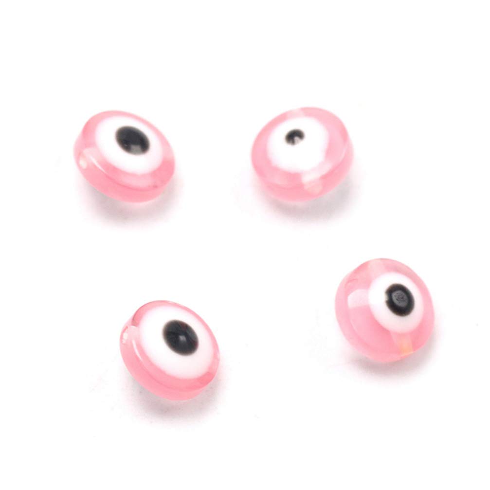 PRETYZOOM 100pcs Round Evil Eye Handmade Glass Lampwork Beads - Charms Spacer Beads for DIY Bracelets & Necklaces - Jewelry Making Supplies in Light Pink - Perfect for Boho Style & Protection Jewelry Crafts