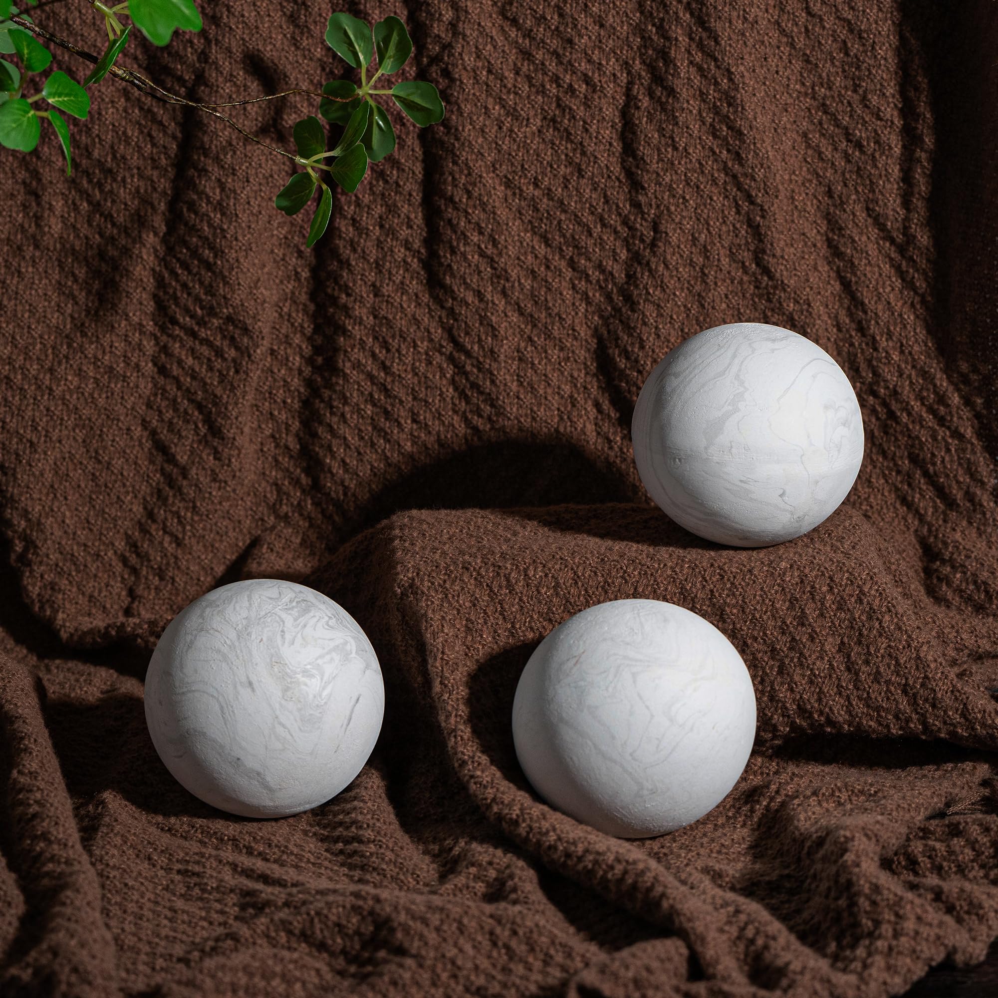 Decorative White Howlite Resin Sphere Balls - Set of 3, 4-inch Round Orbs for Bowls, Vases & Centerpieces - Perfect for Coffee Table Decor, Living Room Accents & Home Styling