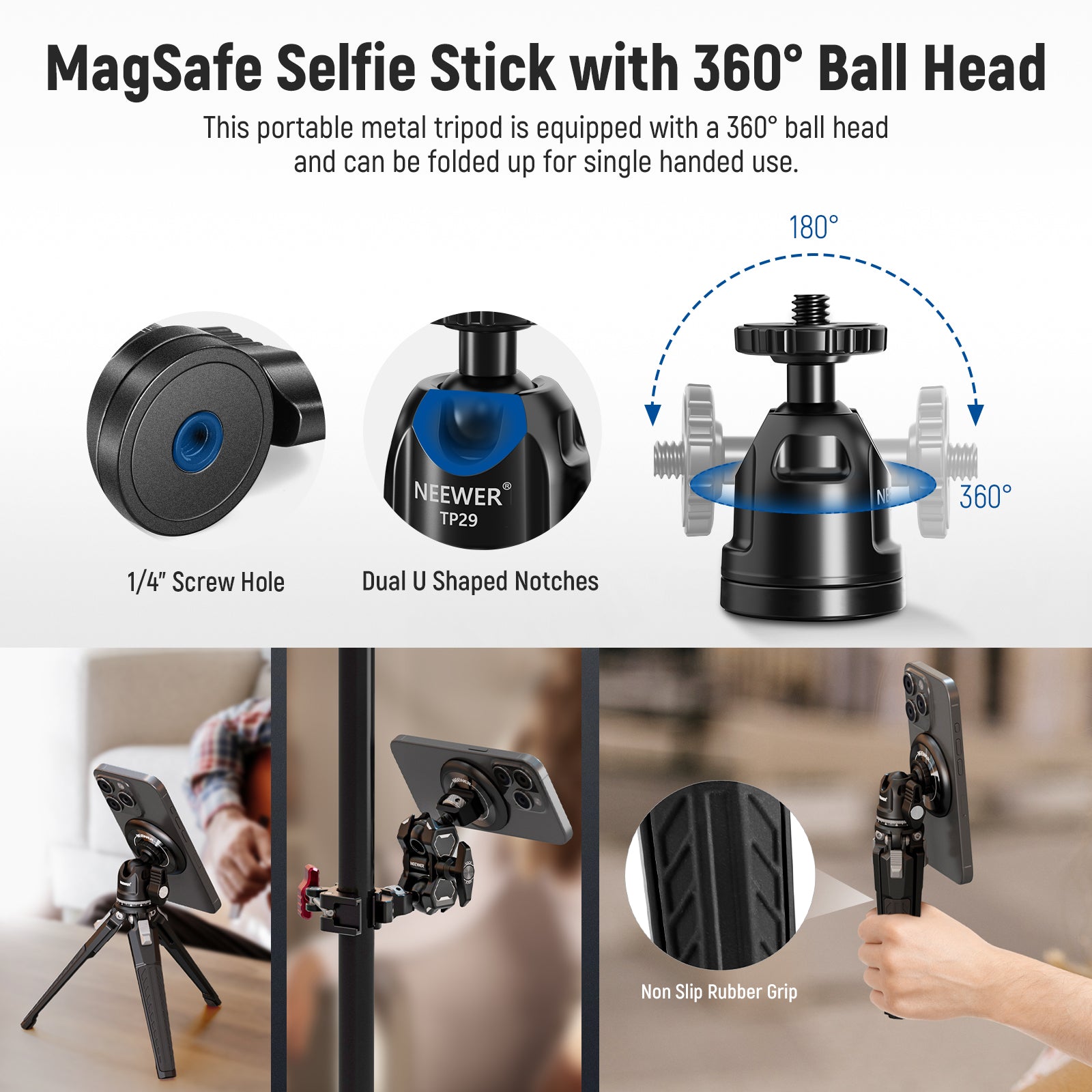 NEEWER PA010+TP29 Magnetic Phone Tripod Stand with MagSafe Compatibility - Perfect for iPhone Photography, Vlogging, and Hands-Free Video Calls