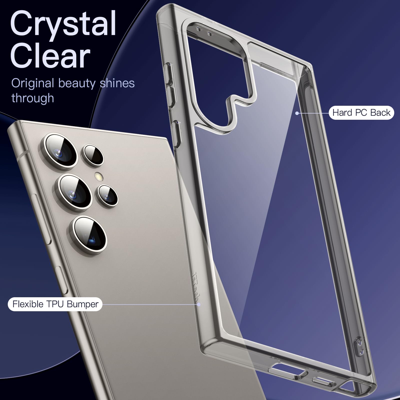 JETech 5-in-1 Protective Case for Samsung Galaxy S24 Ultra 5G - Includes 2 Tempered Glass Screen Protectors & Camera Lens Protector | Shockproof, Non-Yellowing Bumper Cover (Titanium Gray) | Perfect for Outdoor Activities, Travel & Daily Protection