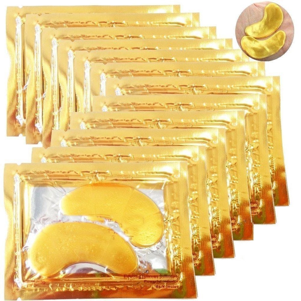 Premium 10-Pack Gold Crystal Eye Masks - Anti-Aging, Wrinkle Reduction & Cooling Treatment for Puffy Eyes | Hydrating Collagen Face Pads for Dark Circles & Fatigue Relief | Perfect for Spa Nights, Travel & Post-Workout Recovery