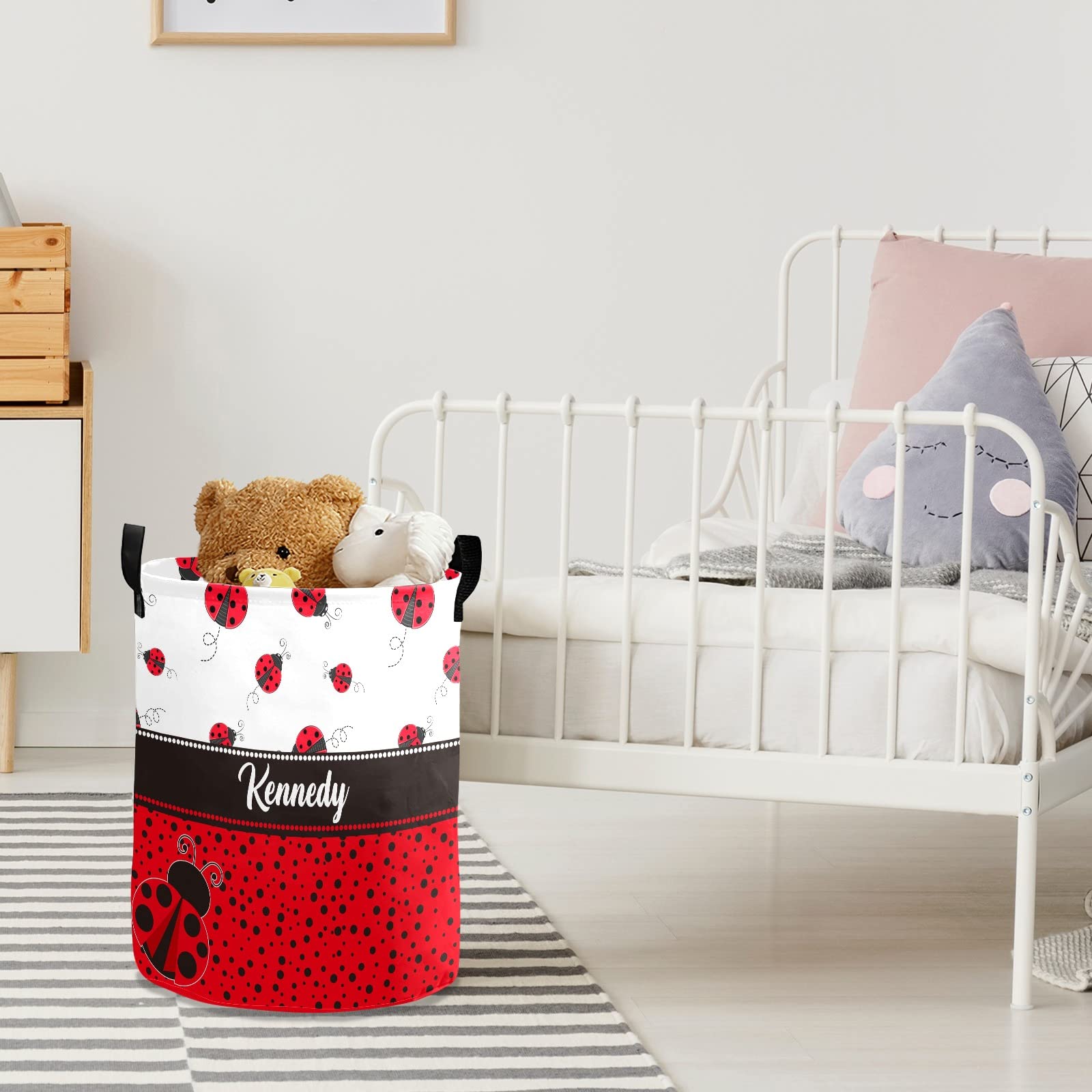 Personalized Laundry Hamper Basket - Cute Ladybug Design with Red Dots, Collapsible Storage Bin with Handles for Kids Room, Nursery Decor, Baby Clothes Organization | Perfect for Toddler Bedroom, Playroom & Home Storage Solutions