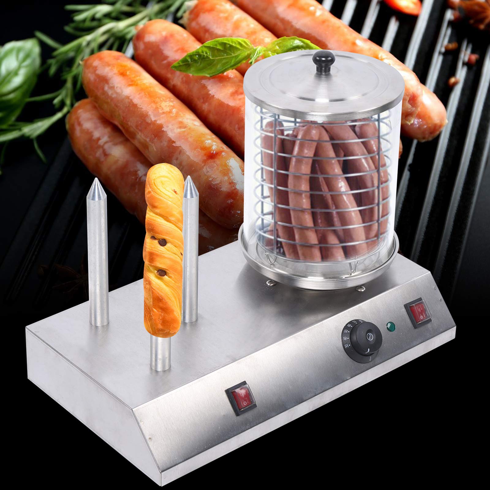 Commercial Electric Hot Dog Steamer 408W 110V - Stainless Steel Hot Dog & Bun Warmer - Perfect for Hot Dogs, Sausages, Egg Rolls - Ideal for Restaurants, Food Trucks, Cinemas & Stadium Concessions