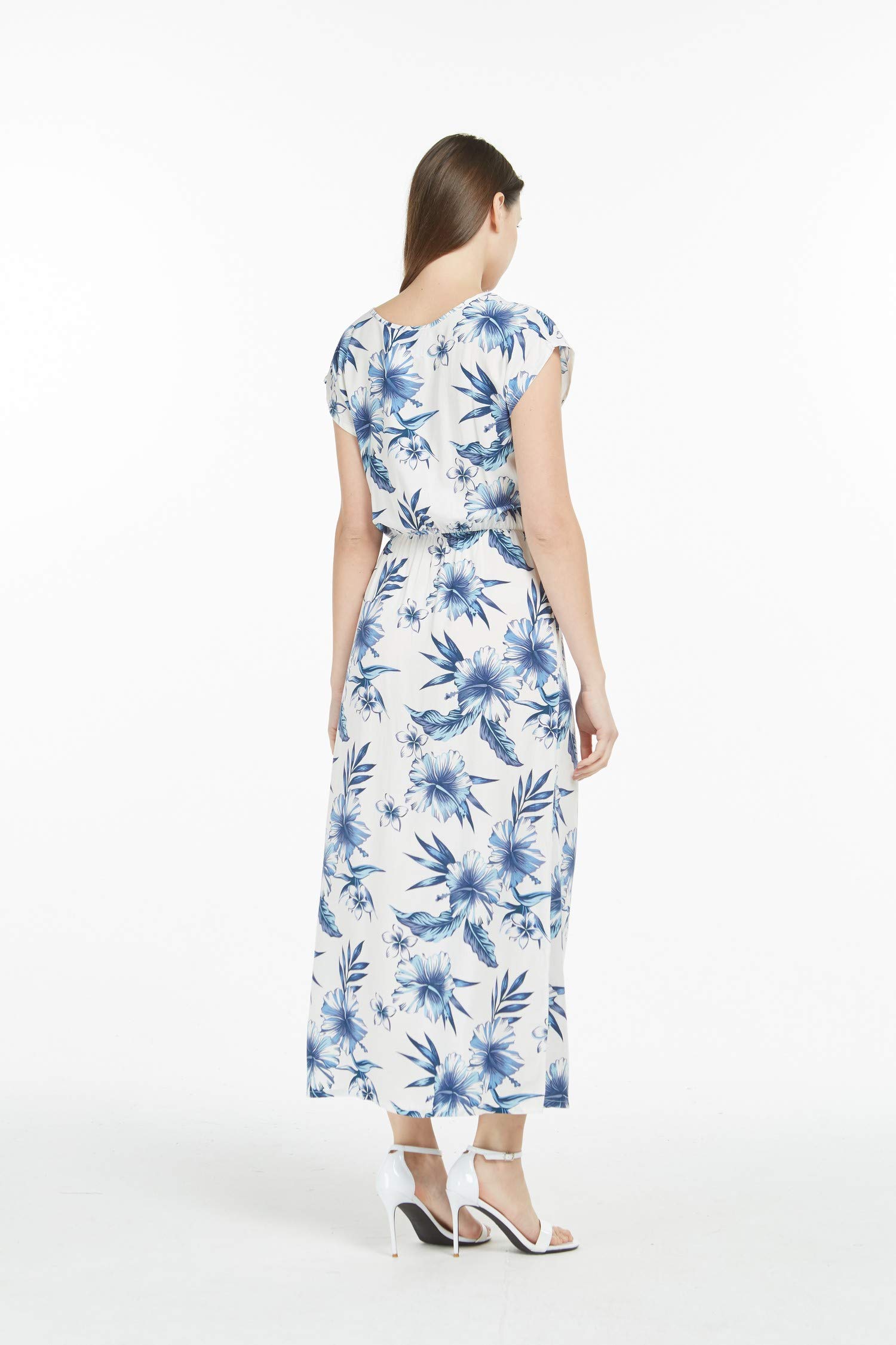 Women's Floral Hawaiian Luau Cap Sleeve Maxi Dress - Beach Party, Summer Vacation & Tropical Getaway Outfit