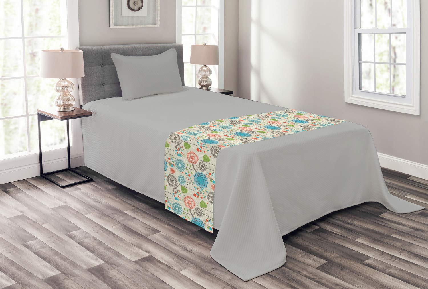 Ambesonne Floral Bed Runner - Vintage Flower Field Design with Dandelions, Daisies & Birds - Decorative Bed Scarf for Hotels, Homes & Guest Rooms - Colorful Bohemian Bedding Accent - Perfect for Spring Decor & Cozy Bedroom Makeovers