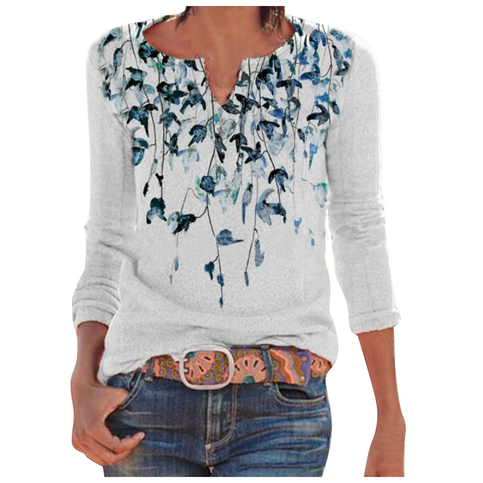Women's V Neck Ruffled Long Bell Sleeve Blouse - Casual Loose Fit Shirt for Work, Date Night & Everyday Wear | Breathable Workout Top for Yoga & Gym