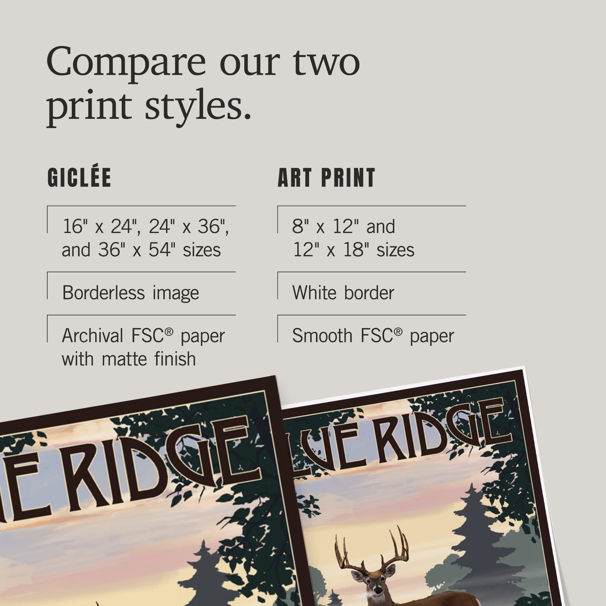 Lantern Press 16x24 Inch Giclee Art Print - Blue Ridge Georgia Landscape with Deer & Sunrise - Wall Decor for Living Room, Bedroom & Office