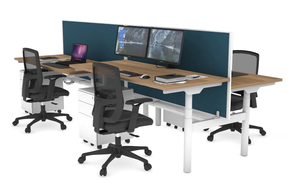 Flexi Premium Height Adjustable 4-Person H Bench Workstation - White Frame [1400L x 700W] - Ergonomic Office Desk for Collaborative Workspaces & Coworking Environments