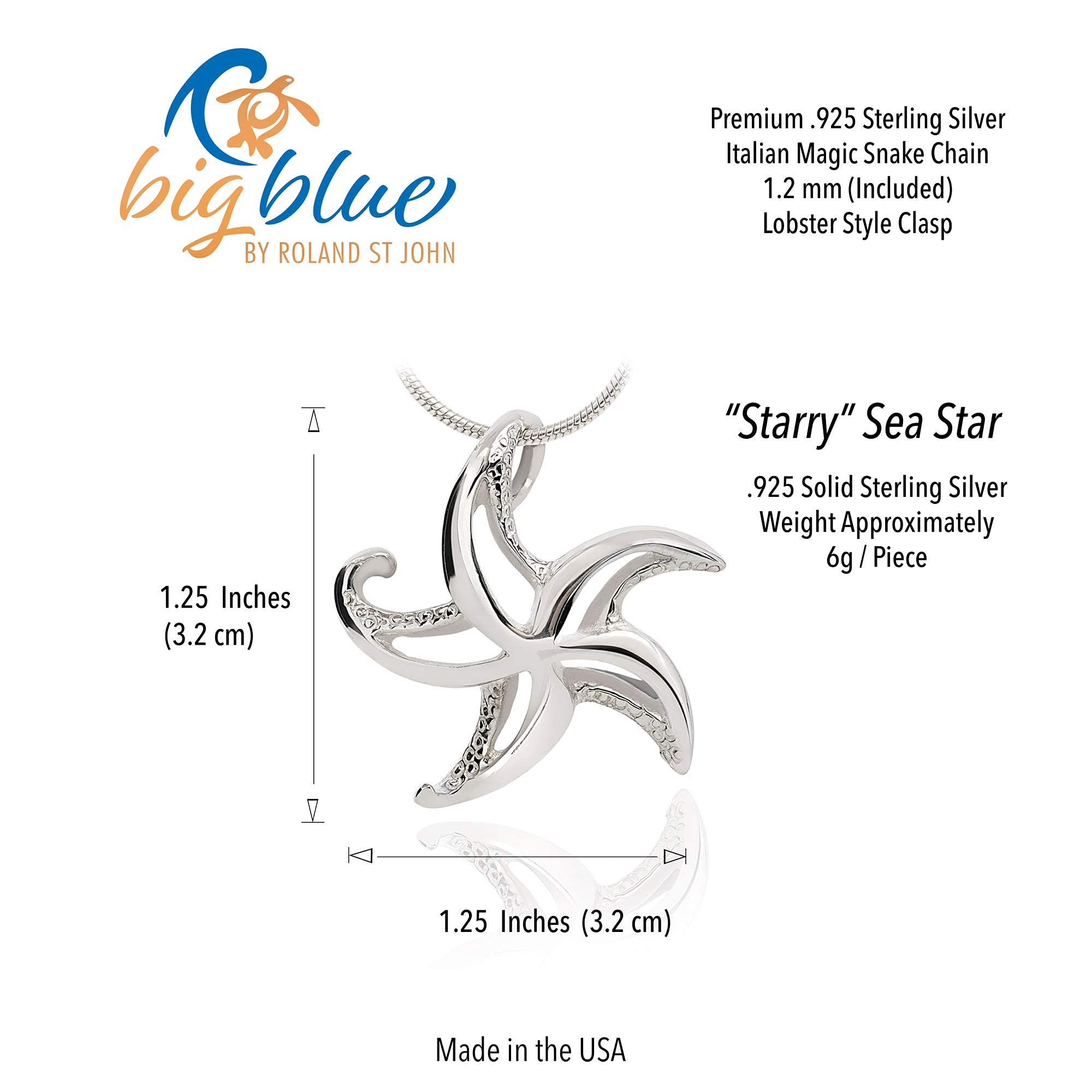 Sterling Silver Starfish Necklace for Women - Elegant Sea Star Pendant Charm, Beach Jewelry Gift, Perfect for Summer Vacations & Ocean-Themed Parties