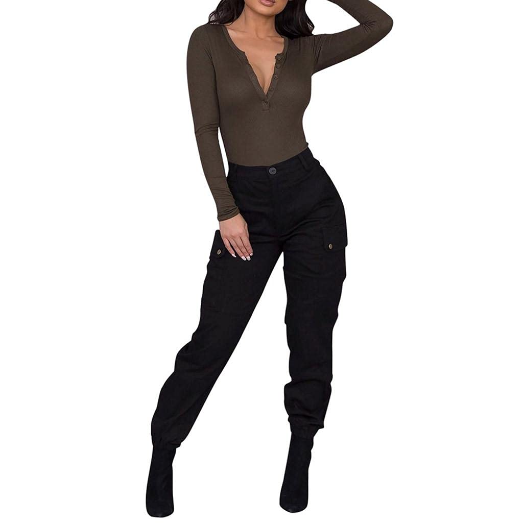 Ligogo Women's Cargo Joggers - Slim Fit High Waist Tactical Pants with Multiple Pockets for Outdoor, Hiking & Casual Wear | Black Athletic Jogger Pants for Workouts & Adventure