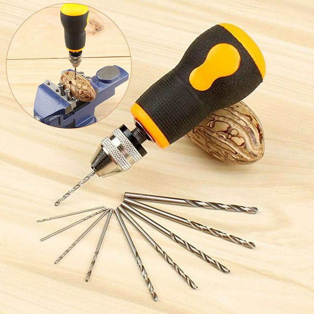 Micro Mini Portable Hand Drill with 10-Piece Drill Bit Set (0.8-3.0mm) - Precision Tool for Woodworking, Jewelry Making & DIY Crafts | Perfect for Small Hole Drilling in Wood, Metal & Plastic