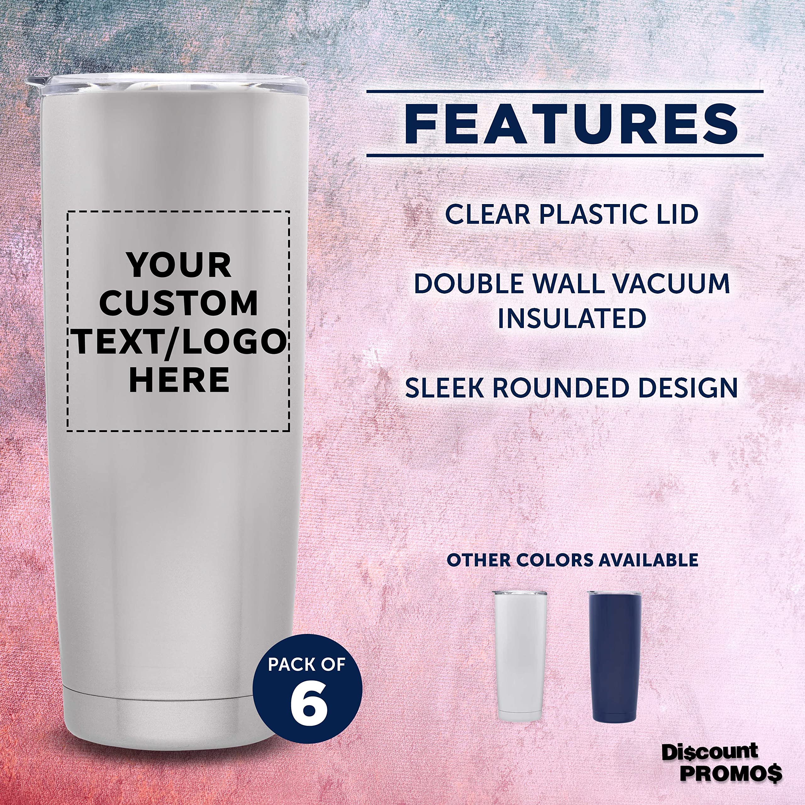Personalized Stainless Steel Coffee Tumblers 20 oz (Set of 6) - Double Wall Vacuum Insulated Custom Pipette Design - Keeps Hot & Cold Beverages Perfect Temperature - Ideal for Coffee, Tea, Hot Cocoa, Iced Drinks - Great for Office, Travel, Camping, Gifts (Silver)