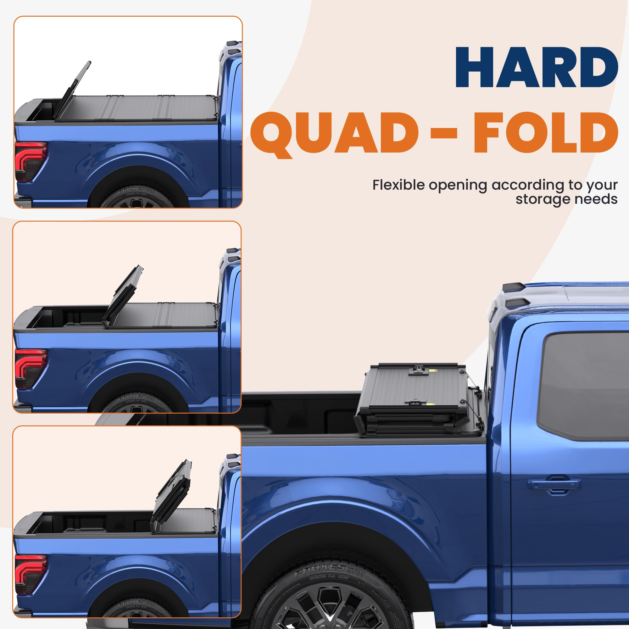 Hard Quad Truck Bed Tonneau Cover for 2015-2025 Ford F150 F-150 Styleside (5.5' Bed) - Waterproof & Durable Pickup Truck Accessory for Camping, Work & Outdoor Adventures (Not Compatible with Flareside)